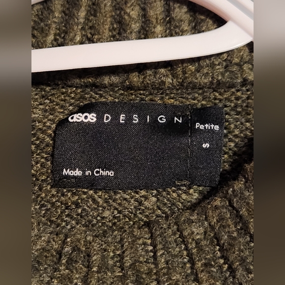 ASOS Design Front Seam Knit Midaxi Dress, Khaki, Size S Petite - Picture 8 of 9